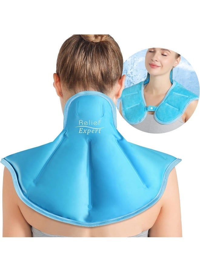Relief Expert Neck Shoulder Ice Pack Large Reusable Gel Cold Pack Wrap for Upper Back Cold Compress Therapy for Muscle Relaxing and Soothing with Soft Plush Lining - Blue - Image 1